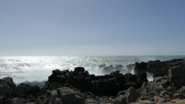 Blowhole Pobřeží Přírodního Parku Sintra Cascais Portugalsku — Stock video