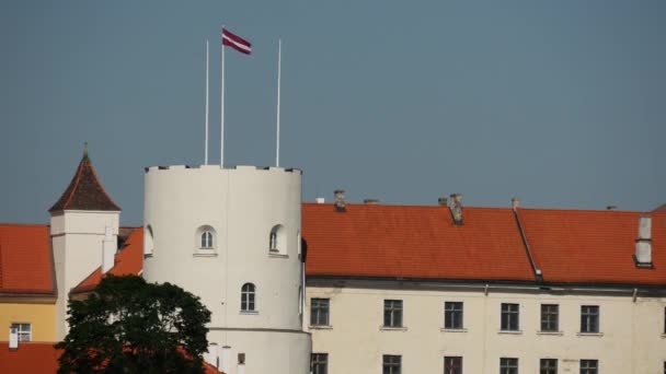 Primer Plano Del Castillo Riga Orillas Del Río Daugava — Vídeo de stock