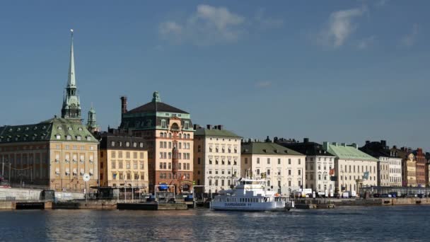 Djurgarden Ferry Van Gamla Stan Naar Stockholm Zweden — Stockvideo