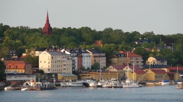 Djurgarden Beckholmen Rakpart Stockholmban Svédország — Stock videók