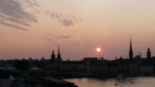 Sunset Time Lapse Gamla Stan Ridderholmen Wysp Sztokholmie — Wideo stockowe