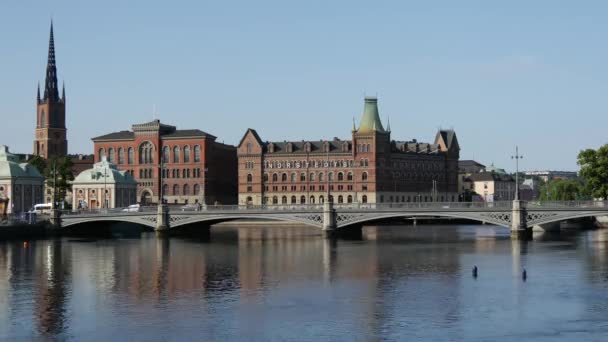Time Lapse Riddarholm Church Vasabron Bridge Stockholm Suecia — Vídeos de Stock