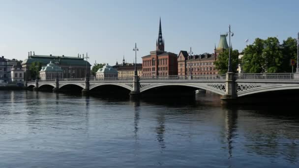 Chiesa Riddarholm Ponte Vasabron Stoccolma Svezia — Video Stock