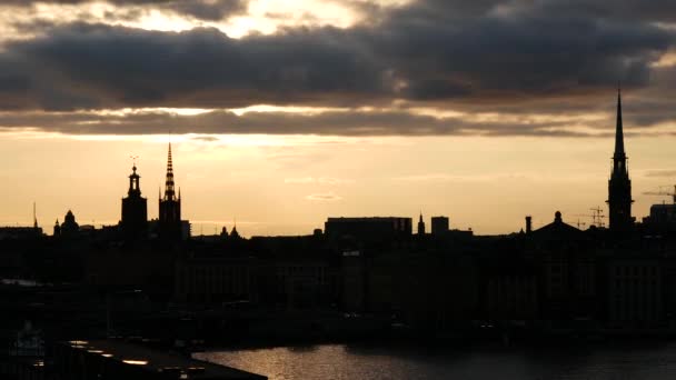 Zonsondergang Time Lapse Stockholm Skyline Zweden — Stockvideo
