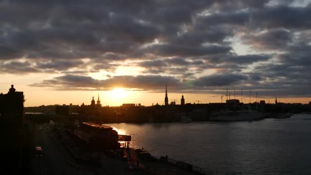 Zonsondergang Time Lapse Stockholm Skyline Zweden — Stockvideo