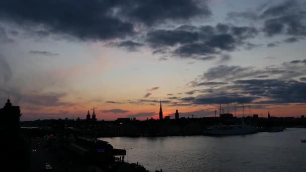 Časová Prodleva Západu Slunce Stockholm Panorama Švédsku — Stock video
