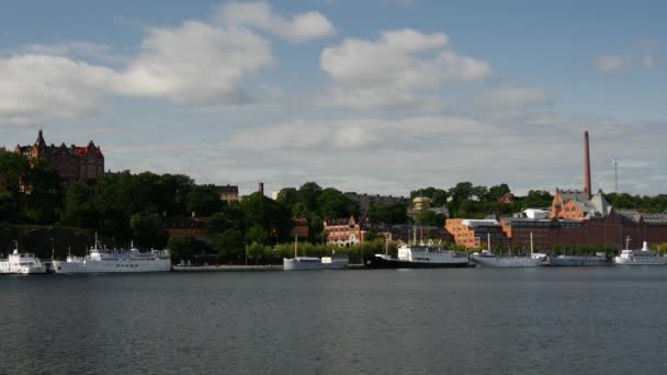 抵达瑞典斯德哥尔摩隆德游乐园的渡船 — 图库视频影像