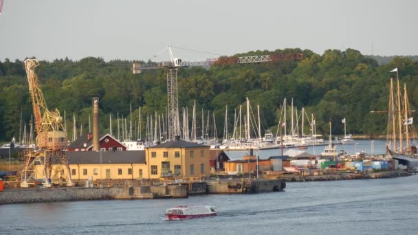 Djurgarden Beckholmen Rakpart Stockholmban Svédország — Stock videók