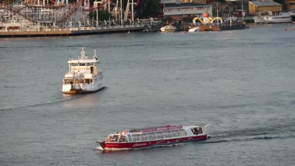 Ferry Arriving Lund Amusement Park Stockholm Sweden — Stock Video