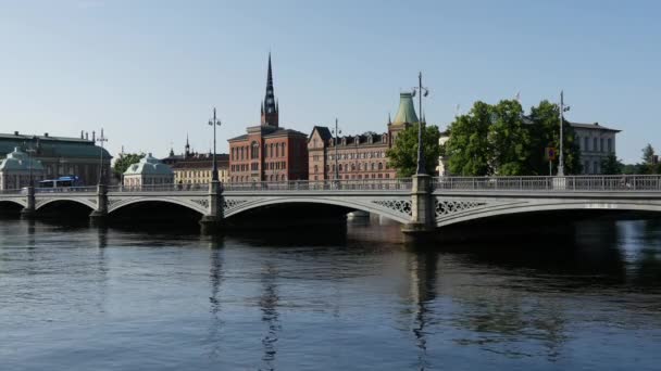 Riddarholm Church Vasabron Bridge Stockholm Sweden — стокове відео