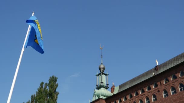スウェーデンのストックホルム市役所の旗 — ストック動画