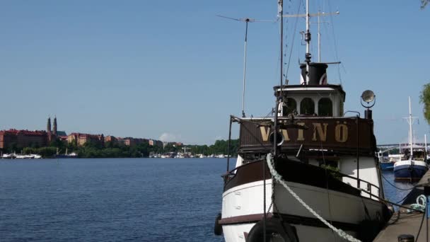 Klassiek Schip Bij Kungsholmen Stockholm Zweden — Stockvideo