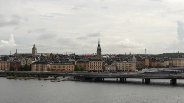 Vista Desde Sodermalm Sobre Casco Antiguo Gamla Stan Estocolmo Suecia — Vídeo de stock