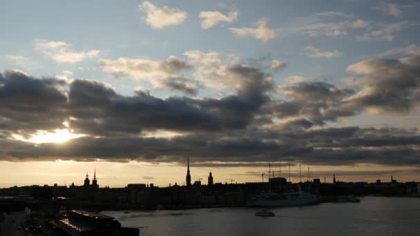 Zonsondergang Stockholm Skyline Zweden — Stockvideo