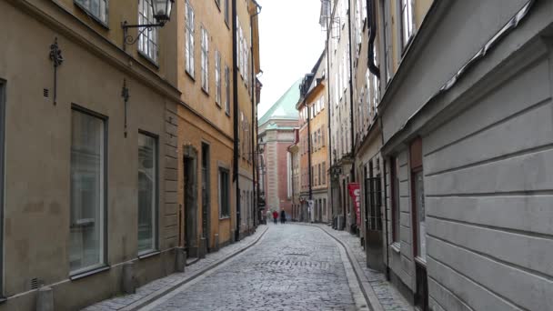 Ulice Gamla Stan Staré Město Stockholm Švédsko — Stock video