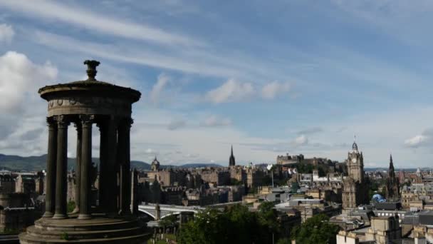 Tempo Limite Vista Sobre Edimburgo Com Monumento Dugald Stewart Primeiro — Vídeo de Stock