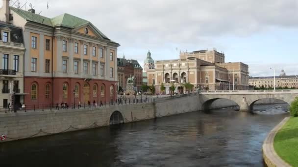 Tempo Decorrido Partir Vista Ponte Riksbron Estocolmo Suécia — Vídeo de Stock