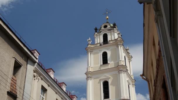 Tempo Decorrido Desde Torre Sino Igreja São João Vilnius Lituânia — Vídeo de Stock