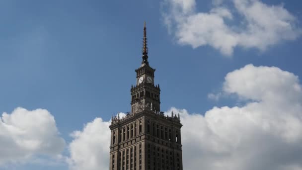 Tijdsverloop Van Het Paleis Van Cultuur Wetenschap Warschau Polen — Stockvideo