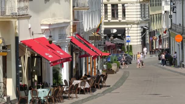 Terrasser Och Gata Gamla Stan Vilnius Litauen — Stockvideo