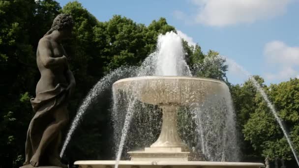 Statue Und Brunnen Sächsischen Garten Warschau Polen — Stockvideo