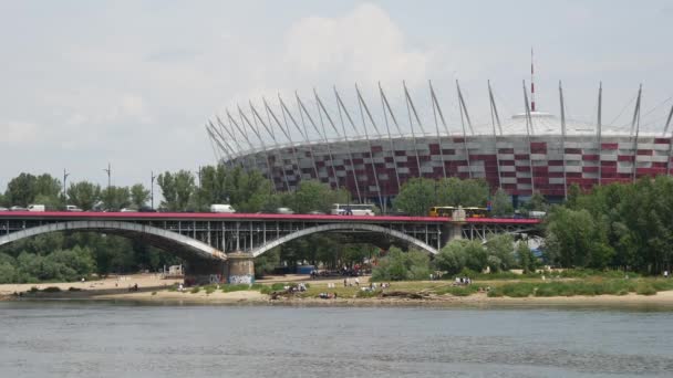 Poniatowski Köprüsü Polonya Daki Varşova Ulusal Stadyumu — Stok video