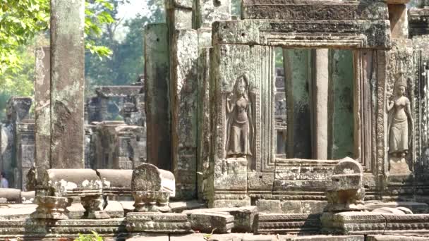 Gros Plan Côté Temple Bayon Khmer Angkor Wat Cambodge — Video