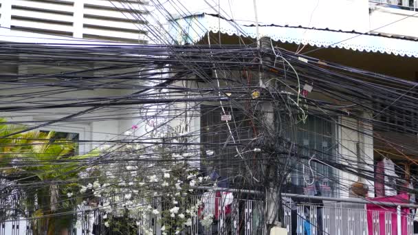 Cables Electricidad Frente Una Casa Centro Phnom Penh Camboya — Vídeos de Stock