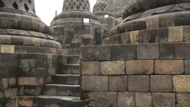 Pan Från Borobudur Talet Mahayana Buddistiska Templet Magelang Central Java — Stockvideo