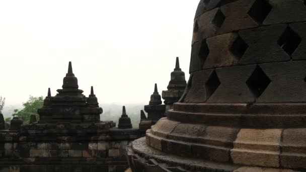 Turyści Schodzący Schodach Borobudur Wiecznej Świątyni Buddyjskiej Mahajany Magelang Jawa — Wideo stockowe