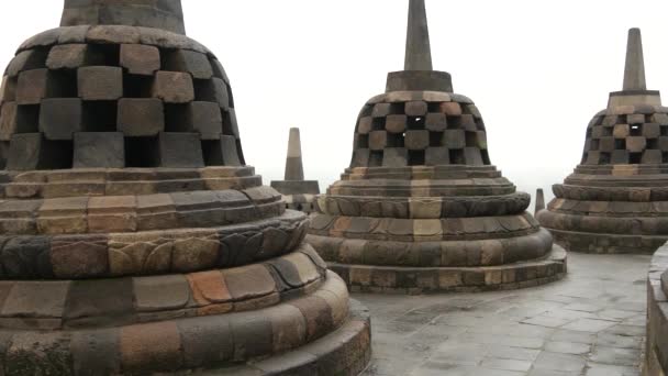 Pan Från Borobudur Talet Mahayana Buddistiska Templet Magelang Central Java — Stockvideo