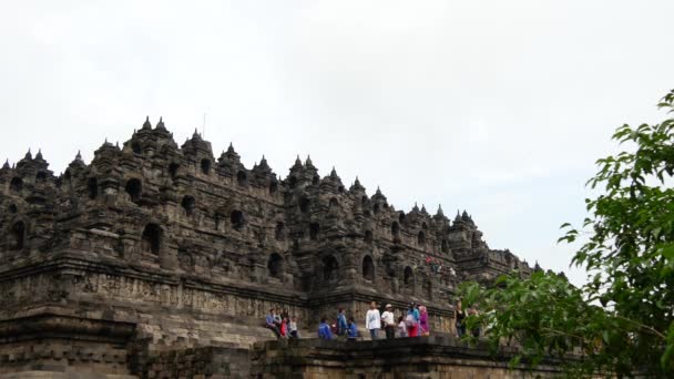 Pan Szczytu Borobudur Wiecznej Świątyni Buddyjskiej Mahajany Magelang Jawa Środkowa — Wideo stockowe