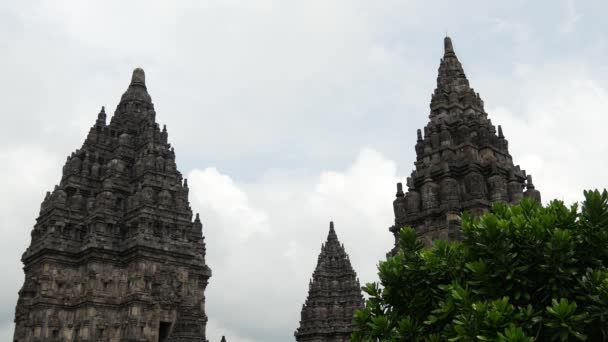 Desde Templo Prambanan Candi Prambanan Candi Rara Jonggrang Complejo Templos — Vídeos de Stock