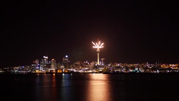 Início Dos Fogos Artifício Sky Tower Auckland — Vídeo de Stock