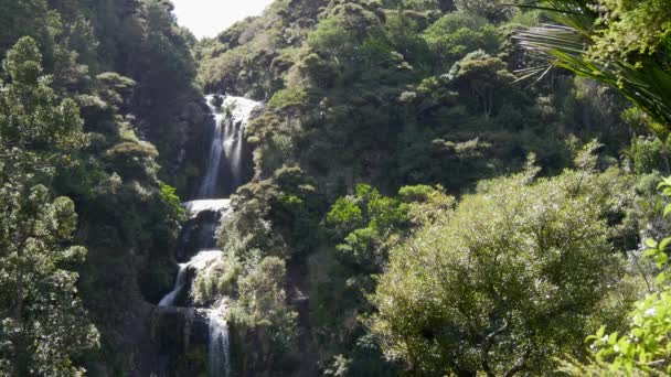 Kitekite Falls Tiered Waterfall Auckland New Zealand — Stock Video