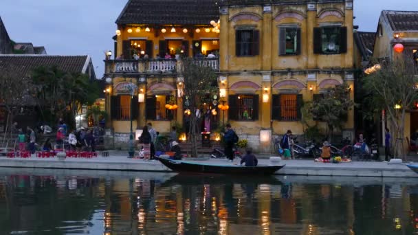 Frontul Râului Thu Bon Timpul Serii Orașul Vechi Hoi Vietnam — Videoclip de stoc