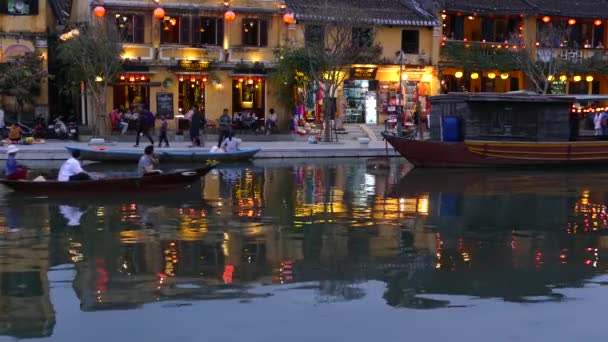 Bărci Râul Thu Bon Timpul Serii Orașul Vechi Hoi Vietnam — Videoclip de stoc