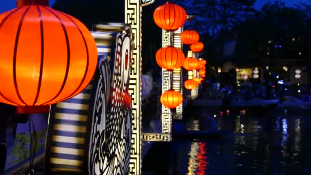 Lanternes Rouges Nuit Sur Pont Cau Hoi Hoi Vietnam — Video