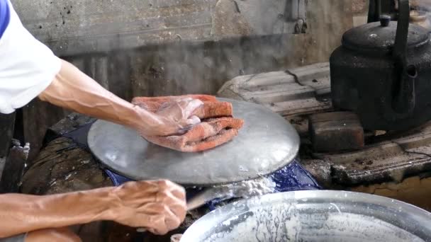 在越南海安的一个农场做米纸 — 图库视频影像