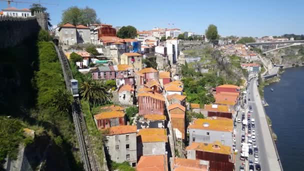 Centro Histórico Cidade Porto Funicular Elevador Portugal — Vídeo de Stock