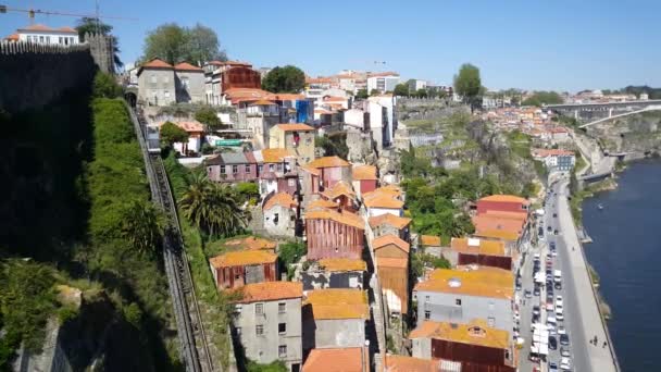Porto Historisch Centrum Kabelbaan Lift Portugal — Stockvideo