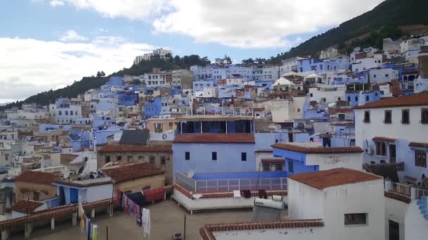 Pan Dos Edifícios Lavagem Azul Chefchaouen Marrocos África — Vídeo de Stock