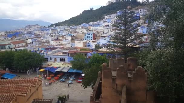 Pan Los Edificios Lavado Azul Chefchaouen Marruecos África — Vídeos de Stock