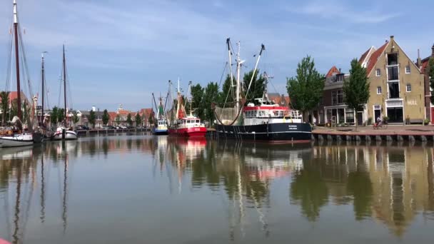 Fischerboote Und Segelboote Zuiderhaven Harlingen Friesland Niederlande — Stockvideo