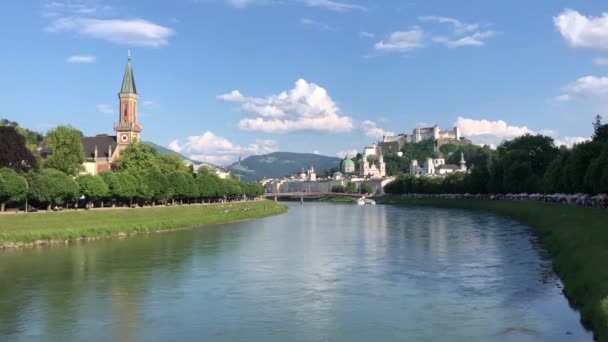 Río Salzach Salzburgo Austria — Vídeos de Stock