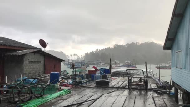 Lluvia Tropical Muelle Bang Bao Koh Chang Tailandia — Vídeos de Stock