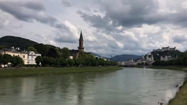 Upływ Czasu Rzeki Salzach Salzburgu Austria — Wideo stockowe