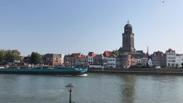 Cargo Ship Passing City Deventer Overijssel Netherlands — Stock Video