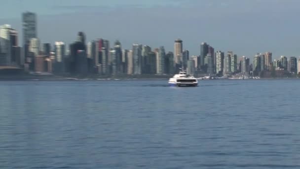 Skyline Vancouver British Columbia Canada Uitzoomen Vanaf Ferry — Stockvideo