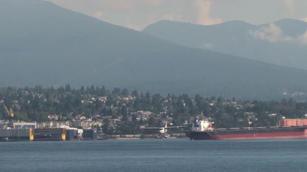 Avião Flutuante Chegando Porto Vancouver Colúmbia Britânica Canadá — Vídeo de Stock